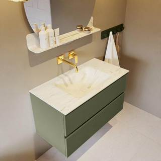 Mondiaz VICA-DLUX ensemble de meuble de salle de bain - 90cm - meuble sous-vasque armée - 2 tiroirs - lavabo encastré nuage milieu - sans trous de robinet - version haute 60cm - opalo