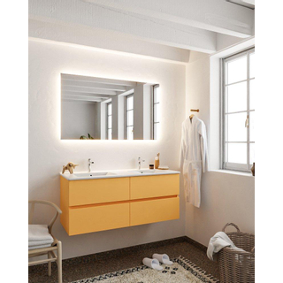 Mondiaz VICA ensemble de meuble de salle de bain - 120cm - meuble sous-vasque ocre 4 tiroirs - lavabo denia double - 2 trous de robinet XL version 60cm de haut