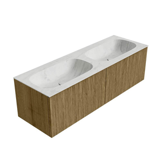 Mondiaz KURVE-DLUX Badkamermeubelset - 140x46x40cm - 2 lade - wastafel solid surface - dubbel - zonder kraangat - Dusk