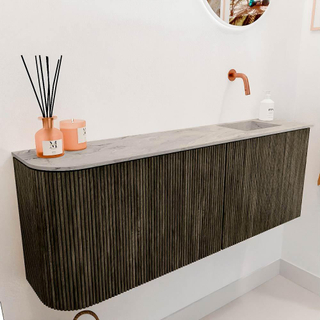 Mondiaz JOYA-DLUX Meuble de salle de bains 111.6cm - arrondi gauche couleur Shadow - Vasque FAYE position Droite Sans trou de robinet couleur Glace