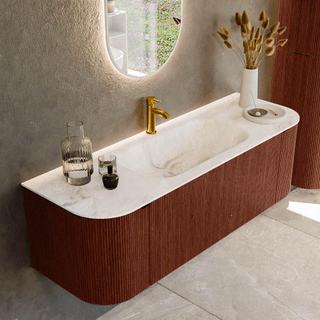 Mondiaz KURVE-DLUX Badkamermeubelset - 140x46x40cm - 1 lade - 2 deuren - wastafel solid surface - midden - 1 kraangat - Ruby