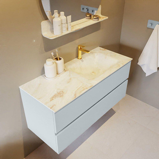 Mondiaz VICA-DLUX Ensemble de meuble de salle de bain - 110cm - meuble sous-vasque argile - 2 tiroirs - lavabo encastré nuage droite - 1 trou de robinet - version haute 60cm - frape