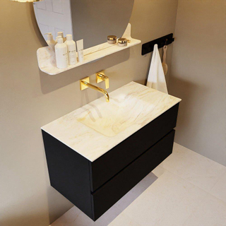 Mondiaz VICA-DLUX ensemble de meuble de salle de bain - 90cm - meuble sous-vasque urban - 2 tiroirs - lavabo encastré cloud milieu - sans trous de robinet - version haute de 60cm - ostra