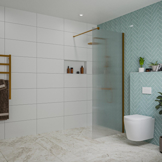 FugaFlow Eccelente Vetro inloopdouche badkamer - 80x200cm - ribbelglas - wandarm - geborsteld koper -