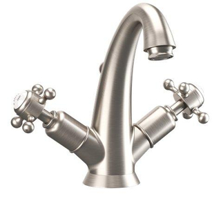 Crosswater Belgravia – Mitigeur de lavabo à bec haut, poignées croisillons, bonde clic-clac, finition nickel brossé