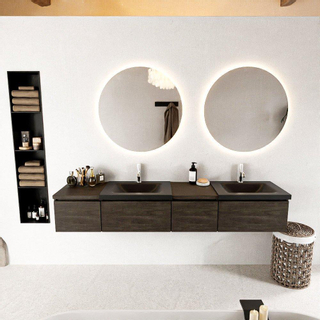 Mondiaz bukla ensemble de meubles de bain 200x45x34cm 2 robinets 2 lavabos surface solide urbaine sans poignée 4 tiroirs avec softclose mélamine marron foncé