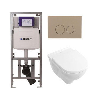 Villeroy & Boch O.novo Pack WC suspendu - bâti-support Geberit - abattant softclose - plaque de commande taupe - boutons ronds - blanc