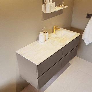 Mondiaz VICA-DLUX ensemble de meuble de salle de bain - 120cm - meuble sous-vasque fumée - 4 tiroirs - lavabo encastré nuage droite - 1 trou de robinet - version haute 60cm - ostra