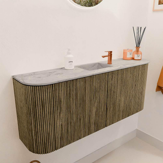 Mondiaz JOYA-DLUX Meuble de salle de bains 103.2cm - arrondi gauche et droite couleur Dusk - Vasque FAYE position Milieu 1 trou de robinet couleur Glace.