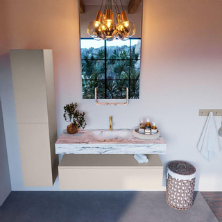 Mondiaz ALAN-DLUX Ensemble de meuble - 120cm - meuble Linen mat - 1 tiroir - Lavabo Cloud Glace suspendu - vasque Centre - 1 trou de robinet