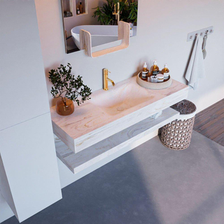 Mondiaz ALAN-DLUX Ensemble de meuble - 120cm - meuble Ostra mat - 0 tiroirs - Lavabo Cloud Ostra suspendu - vasque Centre - 1 trou de robinet