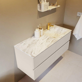 Mondiaz VICA-DLUX ensemble de meuble de salle de bain - 120cm - meuble sous lavabo lin - 4 tiroirs - lavabo encastrée nuage droite - 1 trou de robinet - version haute de 60cm - glace