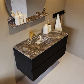 Mondiaz VICA-DLUX Ensemble de meuble de salle de bain - 100cm - meuble sous-vasque urban - 2 tiroirs - lavabo encastré cloud gauche - 1 trou de robinet - version haute de 60cm - lave