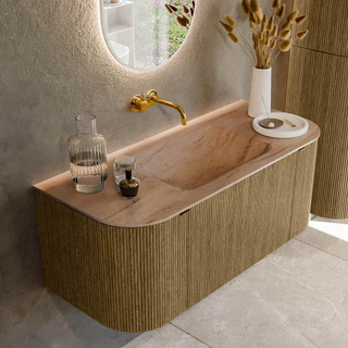 MONDIAZ KURVE-DLUX 110cm badmeubel ronding Links + Rechts kleur Dusk met 1 lade en 2 deuren. Wastafel CLOUD Midden zonder kraangat Saba.