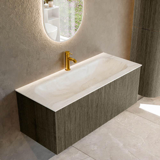 Mondiaz KURVE-DLUX Ensemble de meuble salle de bain - 110x46x40cm - 1 tiroir - lavabo en solid surface - milieu - 1 trou de robinet - Shadow