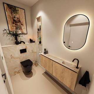 MONDIAZ TURE-DLUX Meuble toilette - 120cm - Washed Oak - EDEN - vasque Frappe - position droite - 1 trou de robinet