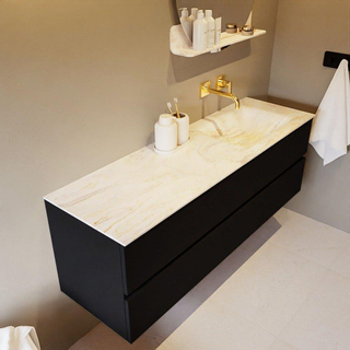 Mondiaz VICA-DLUX ensemble de meuble de salle de bain - 150cm - meuble sous-vasque urban - 2 tiroirs - lavabo encastré cloud droite - sans trous de robinet - version haute de 60cm - ostra