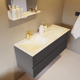 Mondiaz VICA-DLUX Ensemble de meuble de salle de bain - 120cm - meuble sous-vasque gris foncé - 2 tiroirs - lavabo encastré cloud gauche - 1 trou de robinet - version haute de 60cm - ostra