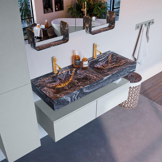 Mondiaz ALAN-DLUX Ensemble de meuble - 120cm - meuble Clay mat - 2 tiroirs - Lavabo Cloud Lava suspendu - vasque Gauche et droite - 2 trous de robinet