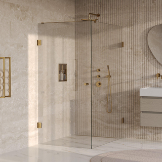 BRAUER Void Carving Cabine de douche - 90x140x200cm - porte battante - revêtement verre - réversible - verre clair - PVD or brossé