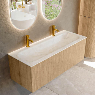 MONDIAZ KURVE-DLUX 120cm Meuble salle de bain - couleur Oak - 1 tiroir - vasque BIG LARGE centre - 2 trous de robinet - couleur Ostra