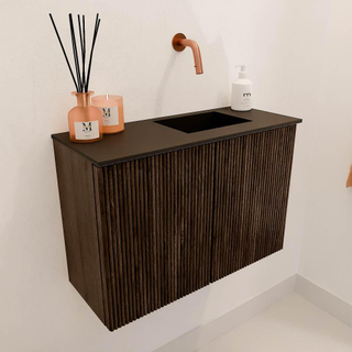 Mondiaz JOYA 60cm meuble de toilette - couleur Walnut - Vasque FAYE position Droite Sans trou de robinet couleur Urban
