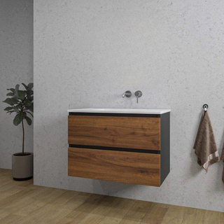 Adema Industrial 2.0 Ensemble de meuble 60x45x55cm vasque en céramique blanc sans trou de robinet avec trop-plein bois/noir