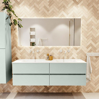 Mondiaz Vica ensemble de meuble de salle de bain - 160cm - meuble sous-vasque greey - 4 tiroirs - lavabo cloud double - 2 trous de robinet - couleur talc - miroir LED - version XL 60cm de haut