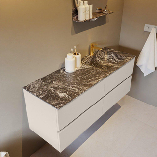 Mondiaz VICA-DLUX ensemble de meuble de salle de bain - 130cm - meuble sous lavabo lin - 4 tiroirs - lavabo encastrée nuage droite - 1 trou de robinet - version haute de 60cm - lave