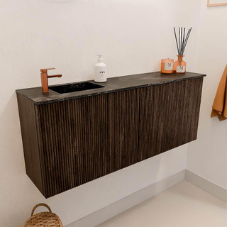 Mondiaz JOYA-DLUX Meuble de salle de bains 100cm - couleur Walnut - Vasque FAYE position Gauche 1 trou de robinet couleur Lava.