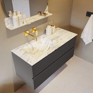 Mondiaz VICA-DLUX ensemble de meuble de salle de bain - 110cm - meuble sous-vasque gris foncé - 2 tiroirs - lavabo encastré cloud gauche - sans trous de robinet - version haute de 60cm - glace