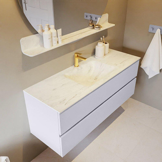 Mondiaz VICA-DLUX ensemble de meuble de salle de bain - 130cm - meuble sous-vasque cale - 2 tiroirs - lavabo encastré cloud milieu - 1 trou de robinet - version haute de 60cm - opalo