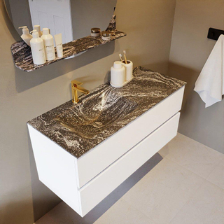 Mondiaz VICA-DLUX ensemble de meuble de salle de bain - 110cm - meuble sous lavabo talc - 2 tiroirs - lavabo encastré cloud gauche - 1 trou de robinet - miroir modèle spot - version XL 60cm haut - lave