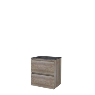 Basic-Line Start 46 ensemble de meubles de salle de bain 60x46cm sans poignée 2 tiroirs pierre dure lavabo 1 trou pour robinet mfc scotch oak