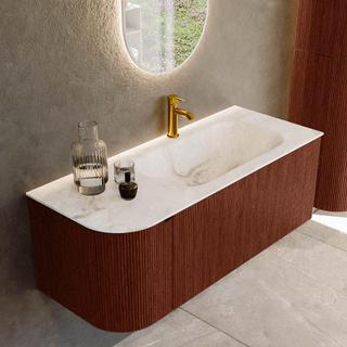 Mondiaz KURVE-DLUX Badkamermeubelset - 115x46x40cm - 1 lade - 1 deur - wastafel solid surface - rechts - 1 kraangat - Ruby