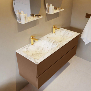 Mondiaz VICA-DLUX Ensemble de meuble de salle de bain - 120cm - meuble sous-vasque repos - 4 tiroirs - lavabo encastrée cloud double - 2 trous de robinet - version haute de 60cm - glace