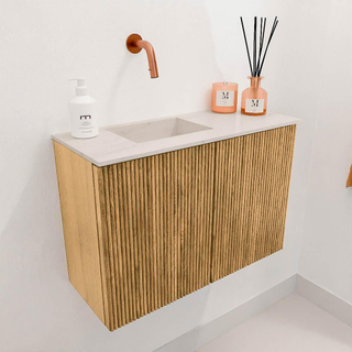 Mondiaz JOYA-DLUX 60cm meuble de salle de bains - couleur Oak - Vasque FAYE position Gauche Sans trou de robinet couleur Meli.