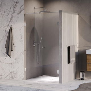 BRAUER Void Carving Nisdeur - 2-delig - 120x200cm - 60cm draaideur aan muur - glascoating - omkeerbaar - helder glas - Chroom