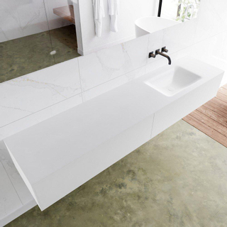 Mondiaz Lagom Meuble avec 2 tiroir 200x30x45cm vasque Cloud droite sans trous de robinet Solid Surface Talc