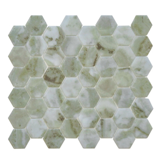 The Mosaic Factory Valencia mozaïektegel - 27.6x32.9cm - wand en vloertegel - Zeshoek/Hexagon - Gerecycled glas Verde Marble Print Mat