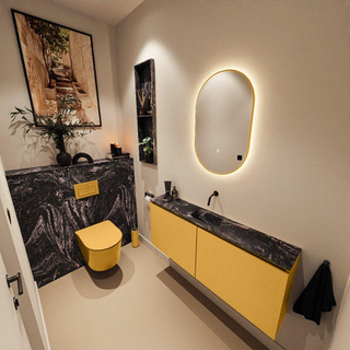 MONDIAZ TURE-DLUX Meuble toilette - 120cm - Ocher - EDEN - vasque Lava - position centrale - sans trou de robinet