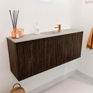 Mondiaz JOYA-DLUX Meuble de salle de bains 100cm - couleur Walnut - Vasque FAYE position Milieu 1 trou de robinet couleur Opalo.