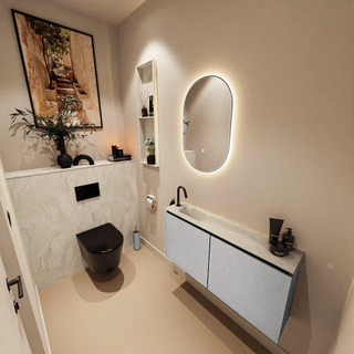 MONDIAZ TURE-DLUX Meuble toilette - 100cm - Plata - EDEN - vasque Ostra - position gauche - 1 trou de robinet