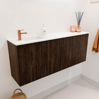 Mondiaz JOYA 100cm meuble de toilette - couleur Walnut - Vasque FAYE position Gauche 1 trou de robinet couleur Talc