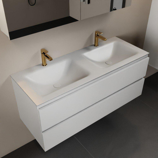 Mondiaz AIVY Ensemble de meuble - 120x45x50cm - 2 trous de robinet - 2 vasques Talc Solid surface - Gauche et droite - 2 tiroirs - avec miroir - MDF Talc