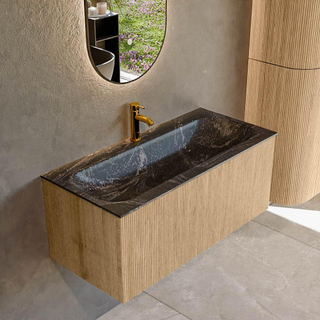 MONDIAZ KURVE-DLUX 100cm Meuble salle de bain - couleur Oak - 1 tiroir - vasque BIG MEDIUM centre - 1 trou de robinet - couleur Lava