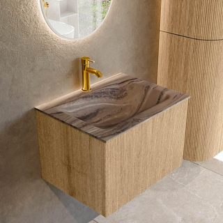 MONDIAZ KURVE-DLUX 60cm badmeubel kleur Oak met 1 lade en 0 deuren. Wastafel CLOUD Midden 1 kraangat Sombra.