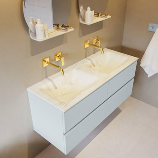 Mondiaz VICA-DLUX ensemble de meuble de salle de bain - 120cm - meuble sous-vasque argile - 4 tiroirs - lavabo encastré nuage double - sans trous de robinet - version haute de 60cm - opalo