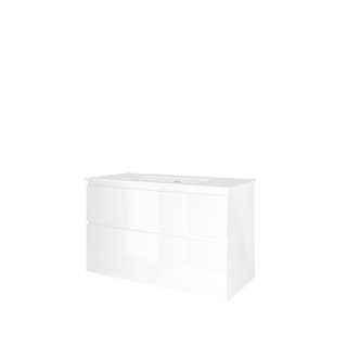 Proline elegant ensemble de meubles de bain 100x46x62cm sans trou pour robinet et sous meuble une porcelaine symétrique blanc brillant/blanc brillant
