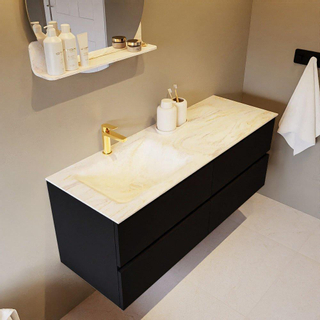 Mondiaz VICA-DLUX ensemble de meuble de salle de bain - 130cm - meuble sous-vasque urbain - 4 tiroirs - lavabo encastré cloud gauche - 1 trou de robinet - version haute de 60cm - ostra